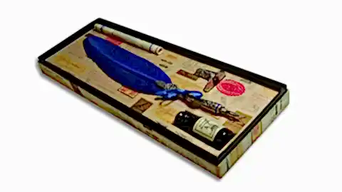 Feather Quill and Ink with Stand - Blue